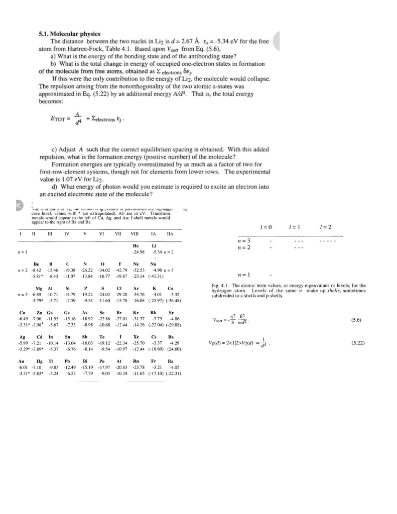 Solved 5.1. Molecular physics The distance between the two | Chegg.com