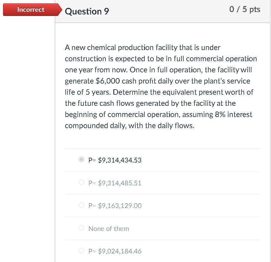 Solved Incorrect Question 9 0 / 5 pts A new chemical | Chegg.com