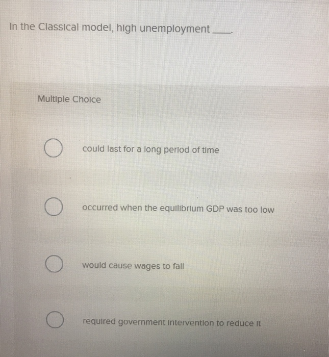 Solved In the Classical model, high unemployment Multiple | Chegg.com