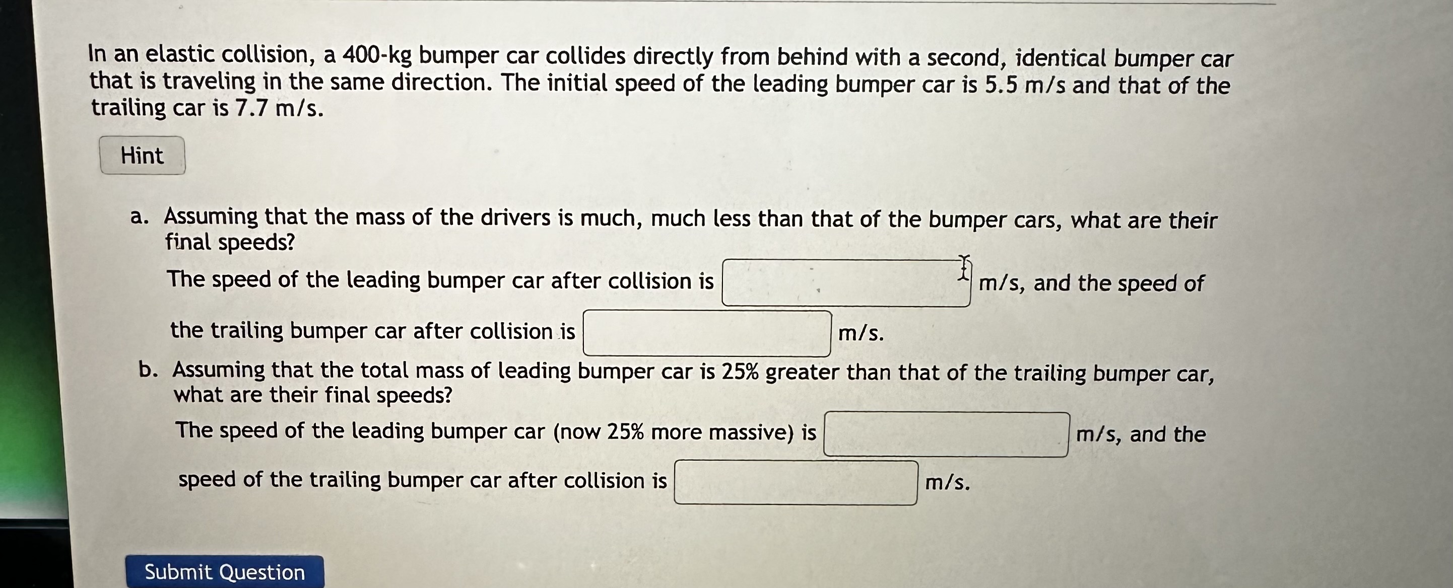 solved-in-an-elastic-collision-a-400-kg-bumper-car-collides-chegg