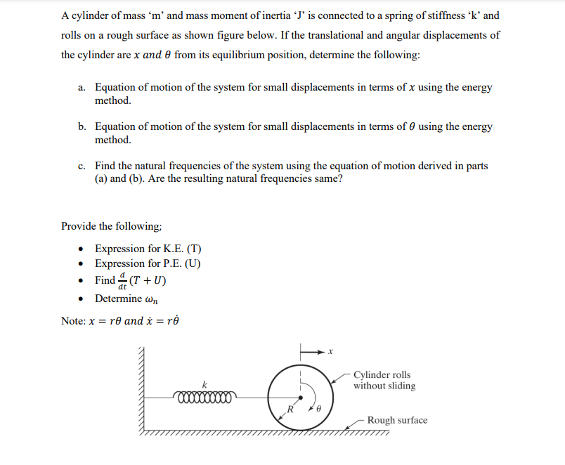 A cylinder of mass ' m ' and mass moment of inertia ' | Chegg.com