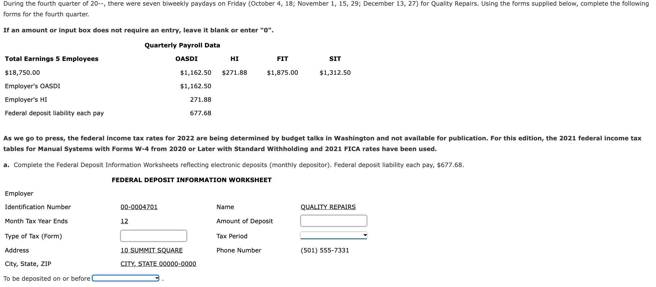 forms for the fourth quarter. If an amount or input | Chegg.com