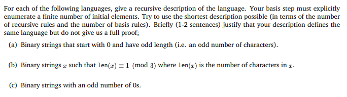 Solved For each of the following languages, give a recursive | Chegg.com