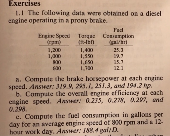 Solved The following data were obtained on a diesel engine
