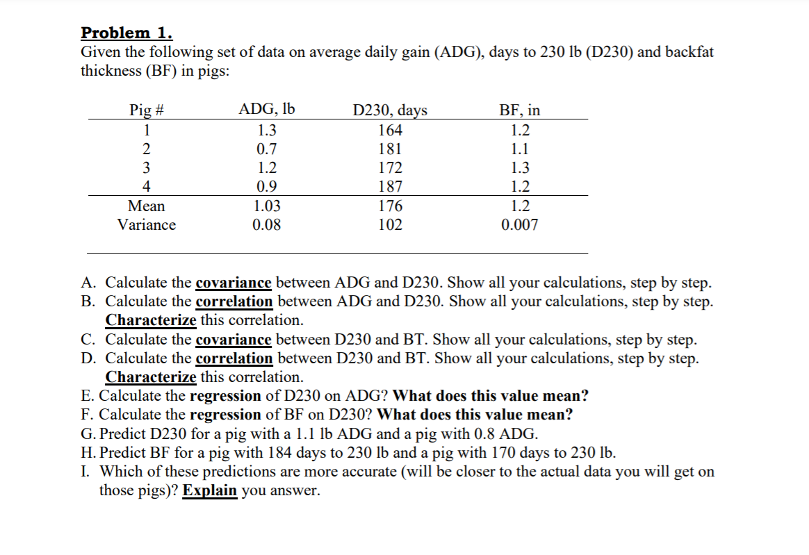 Solved Problem 1. Given the following set of data on average | Chegg.com
