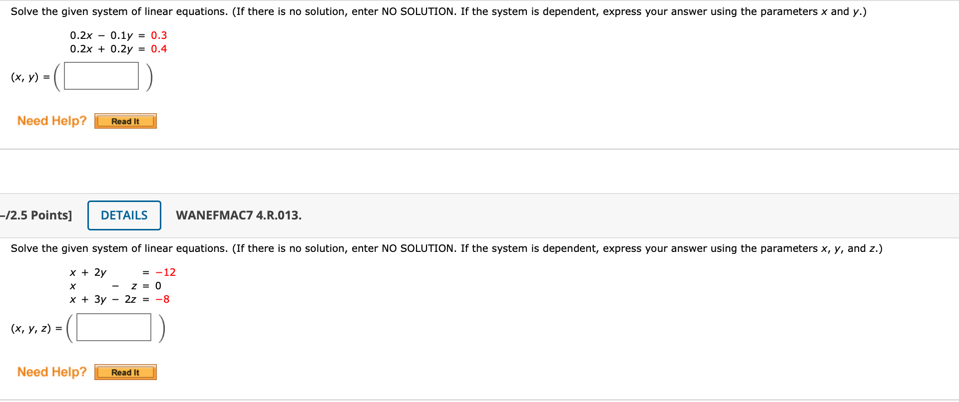 Solved Solve the given system of linear equations. (If there | Chegg.com