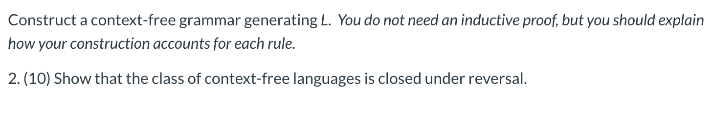 Solved Construct A Context-free Grammar Generating L. You Do | Chegg.com