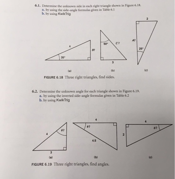 Solved 6.1. Determine the unknown side in each right | Chegg.com