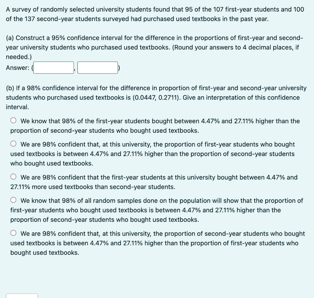 Solved A Survey Of Randomly Selected University Students | Chegg.com ...