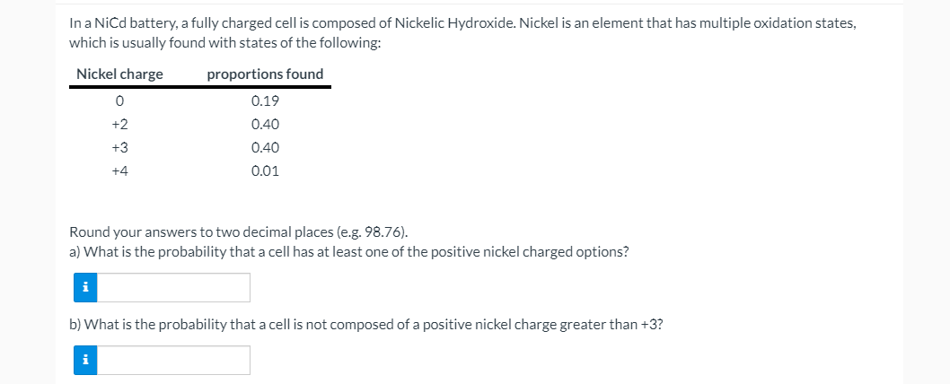 Solved In a NiCd battery, a fully charged cell is composed | Chegg.com