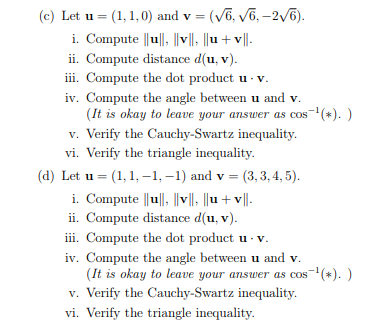 Solved (c) Let u = (1, 1, 0) and v = (√ 6, √ 6, −2 √ 6). i. | Chegg.com