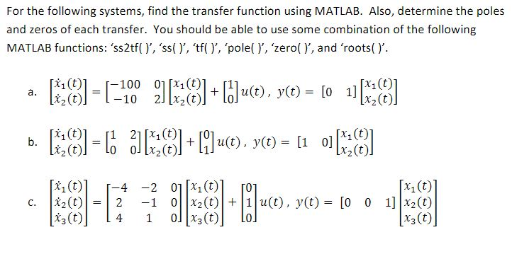 Solved For the following systems, find the transfer function | Chegg.com