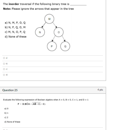 Solved The inorder traversal if the following binary tree is | Chegg.com