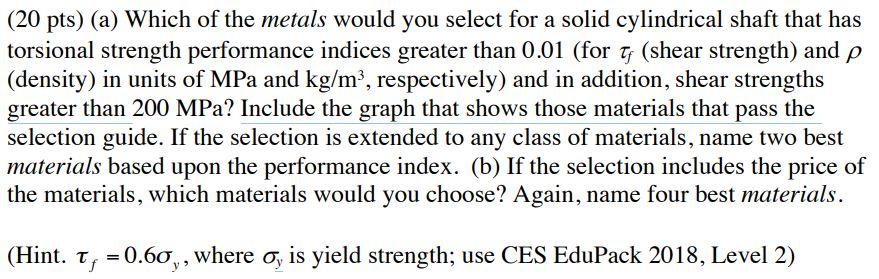 Solved Pts A Which Of The Metals Would You Select For Chegg Com