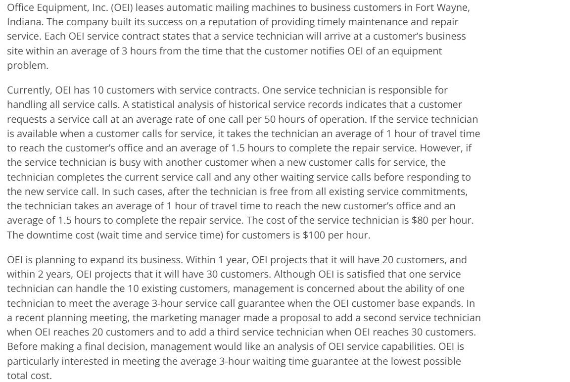 Solved Office Equipment, Inc. (OEI) leases automatic mailing | Chegg.com