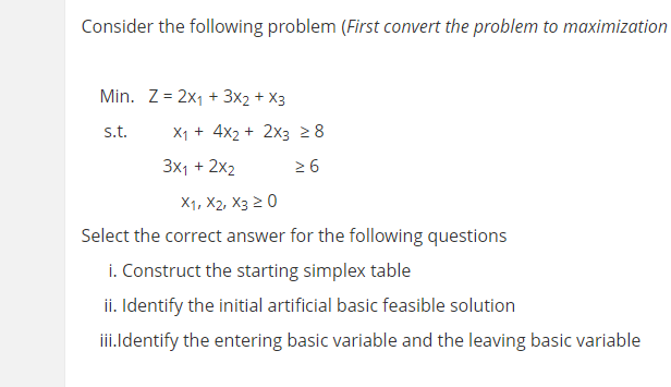 Consider the following problem (First convert the | Chegg.com