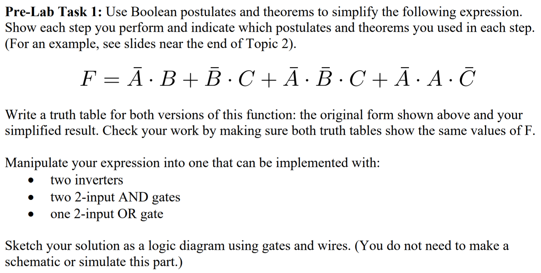 Solved Pre-Lab Task 1: Use Boolean Postulates And Theorems | Chegg.com