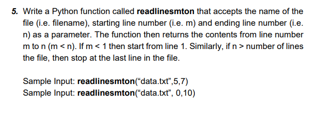 Solved 5. Write a Python function called readlinesmton that | Chegg.com