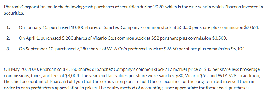 Solved Pharoah Corporation made the following cash purchases | Chegg.com