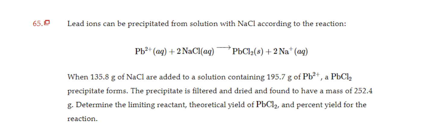 Solved Lead ions can be precipitated from solution with NaCl | Chegg.com