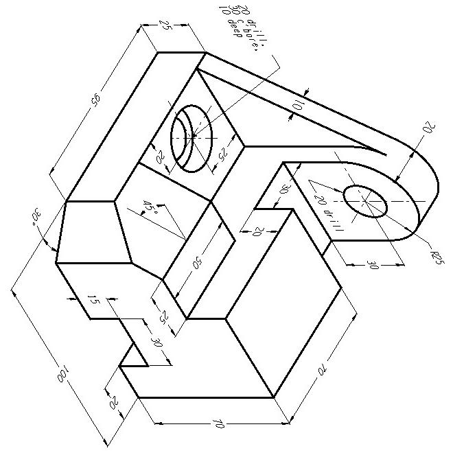 Solved 20 R25 30 70 20 drill 30 20 20 drill. 30 'bore. | Chegg.com