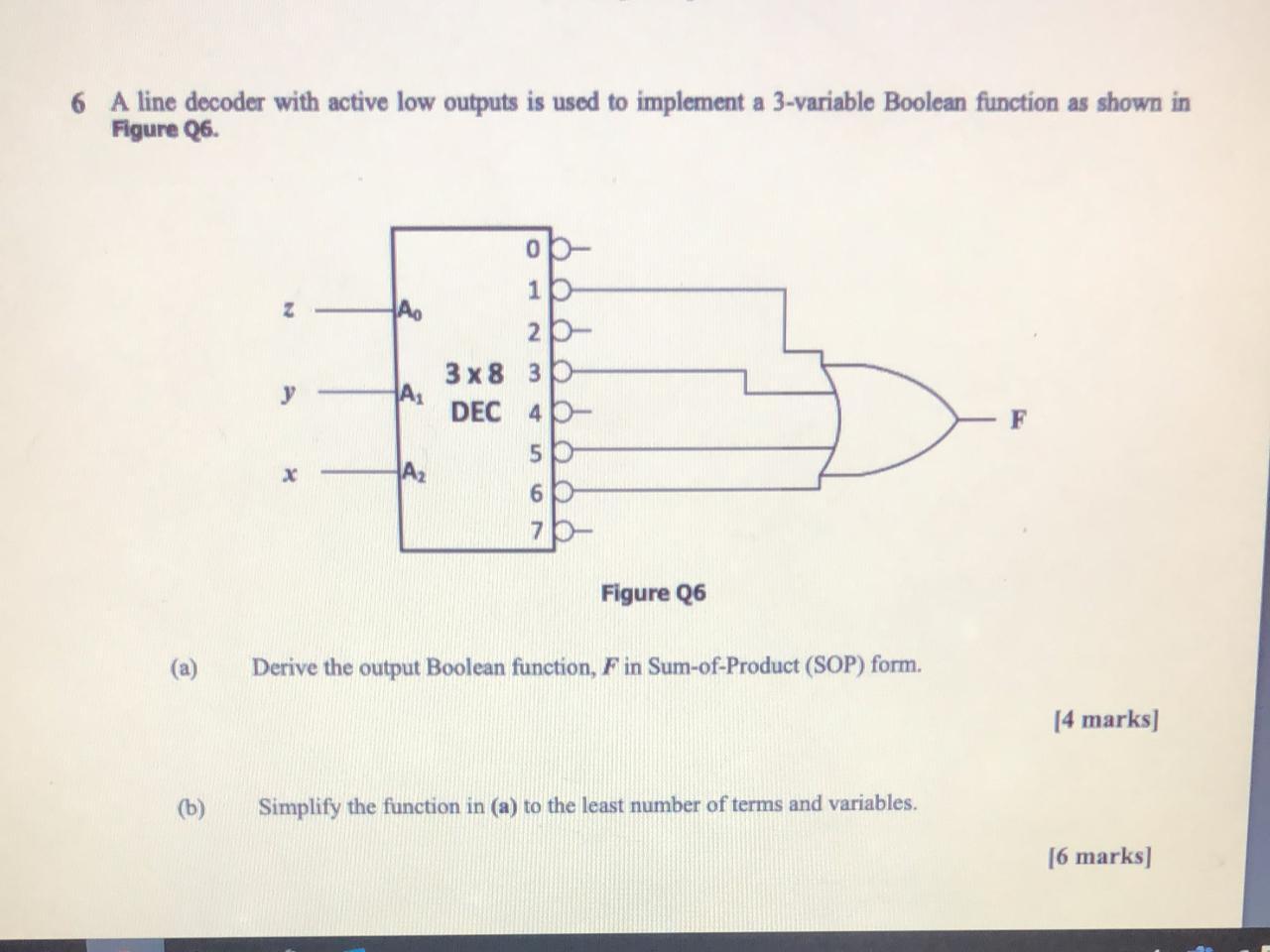 Solved 6 A line decoder with active low outputs is used to | Chegg.com