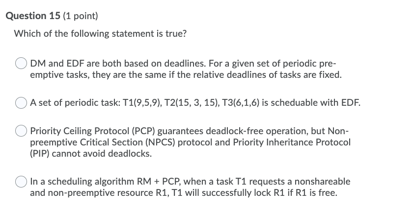 Solved Question 15 (1 point) Which of the following | Chegg.com