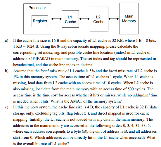 Solved A 32-bit processor uses the memory system shown in | Chegg.com