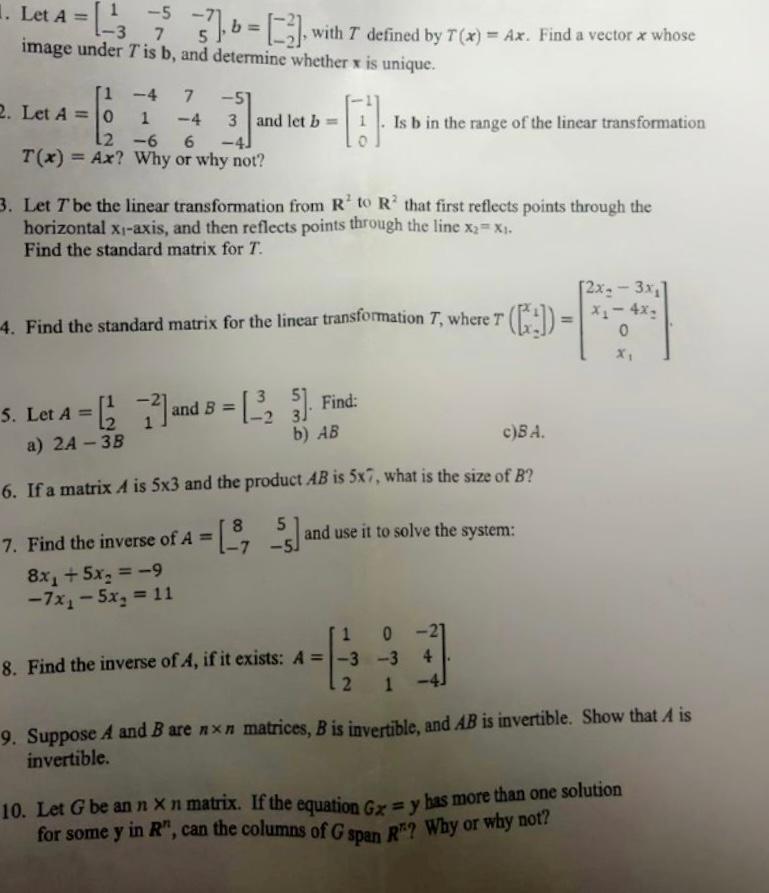 Solved Let A=[1−3−57−75],b=[−2−2], with T defined by | Chegg.com