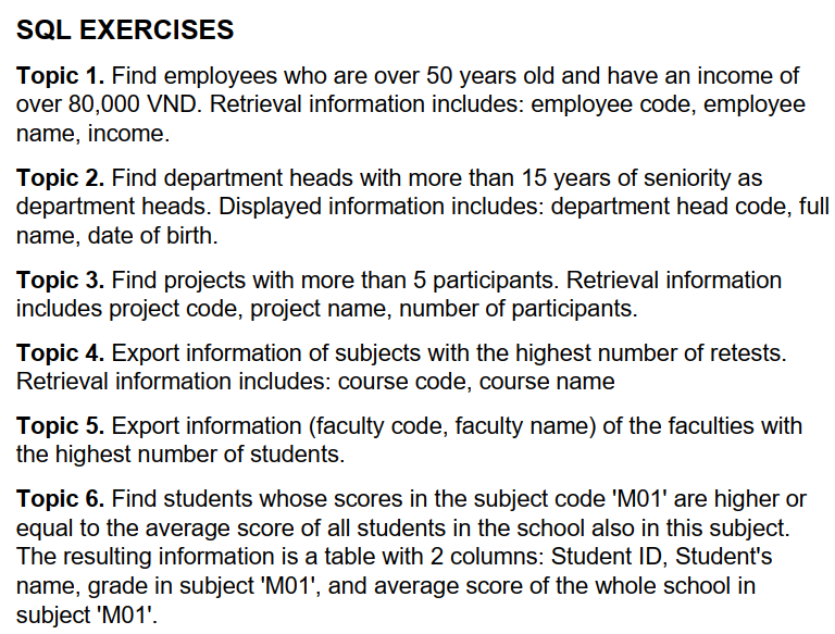 Solved Database Systems - SQL Exercises (6 Topics) Note : | Chegg.com