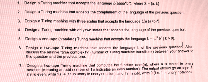 Solved 1. Design A Turing Machine That Accepts The Language | Chegg.com