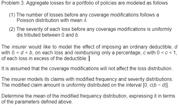 Solved Problem 3. ﻿Aggregate losses for a portfolio of | Chegg.com