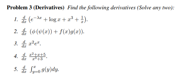 Solved Problem 3 (Derivatives) Find The Following | Chegg.com