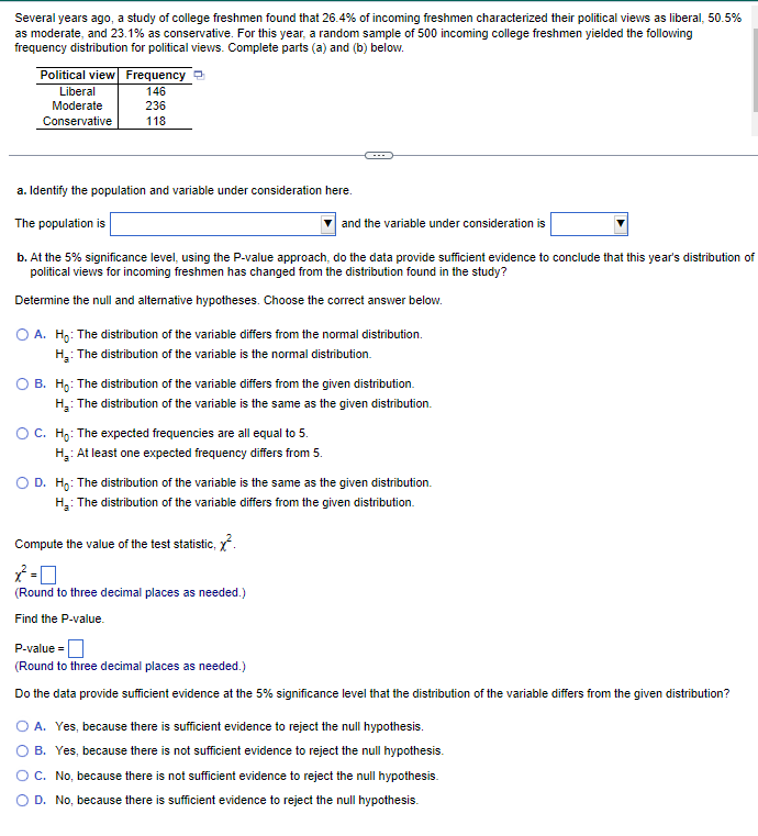 Solved Several years ago, a study of college freshmen found | Chegg.com