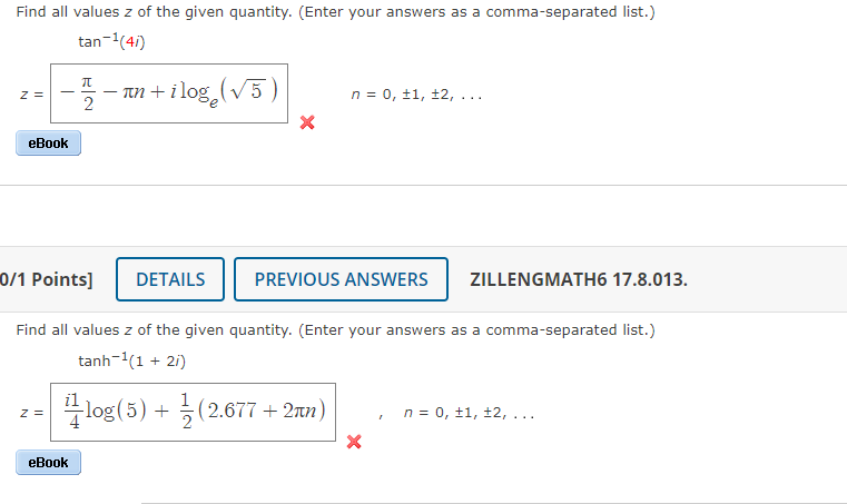 Solved Find all values z of the given quantity. (Enter your | Chegg.com