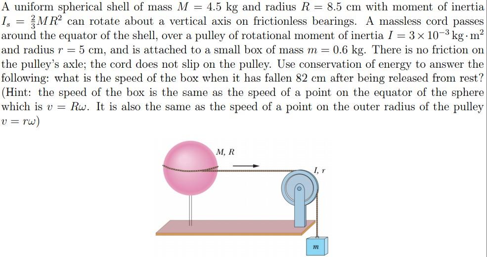 Solved A uniform spherical shell of mass M = 4.5 kg and | Chegg.com
