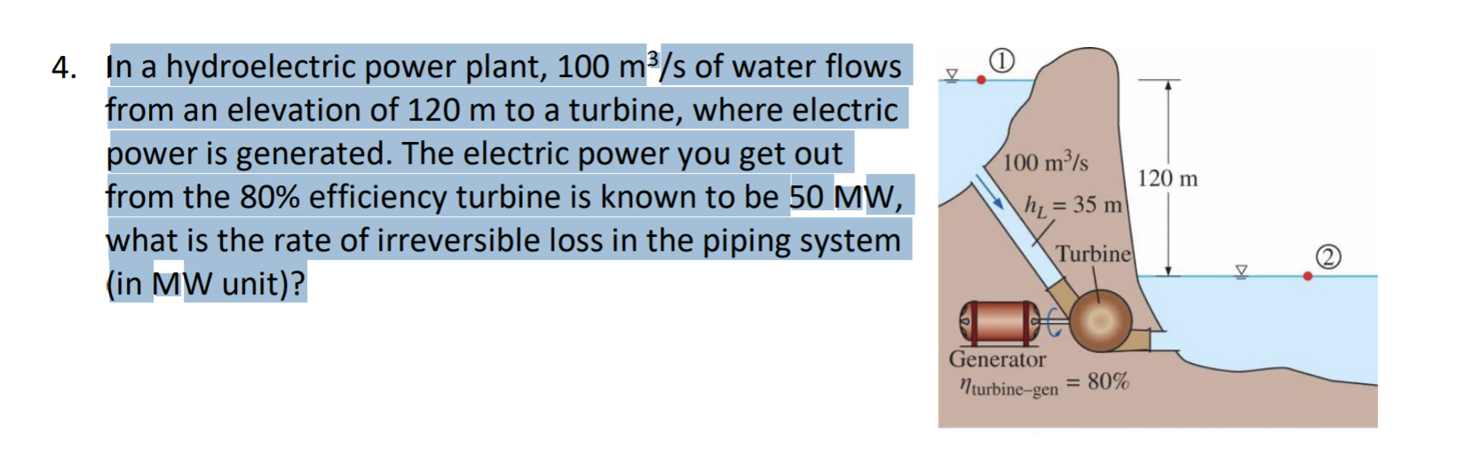 Solved 4. In a hydroelectric power plant, 100 m3/s of water