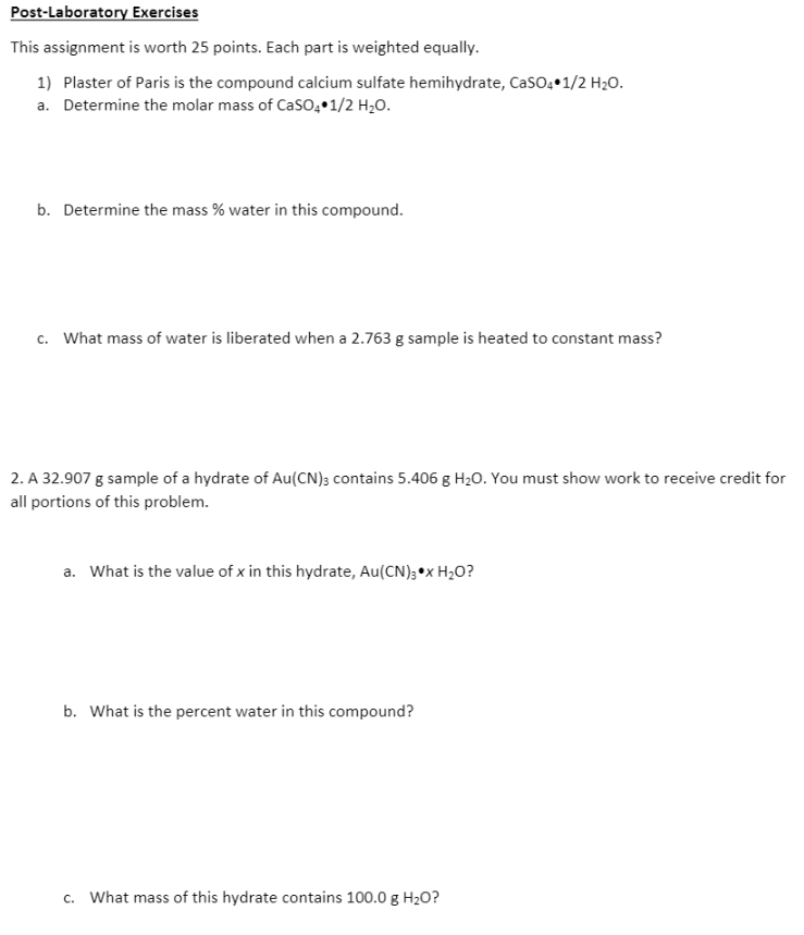 Solved Post Laboratory Exercises This Assignment Is Worth Chegg Com