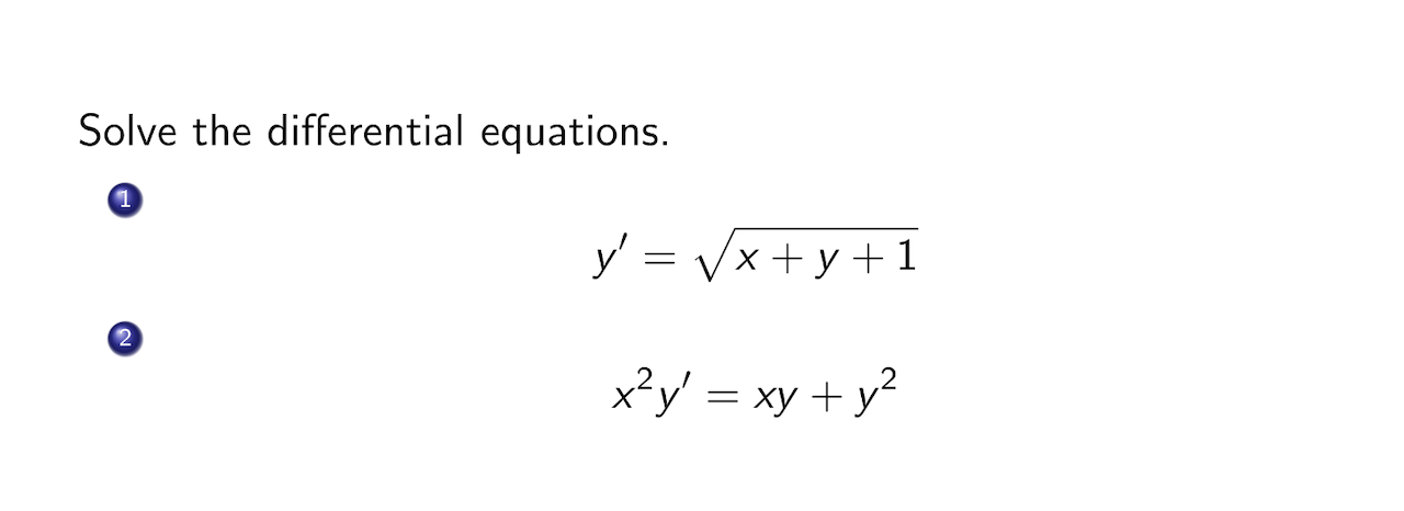 Solved Solve the differential equations. 1 y = x+y+1 2 x?y' | Chegg.com