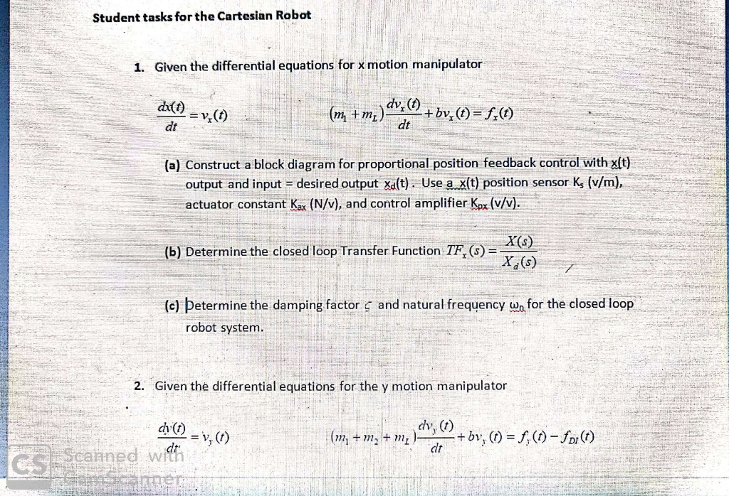 Student Tasks For The Cartesian Robot 1 Given The Chegg Com