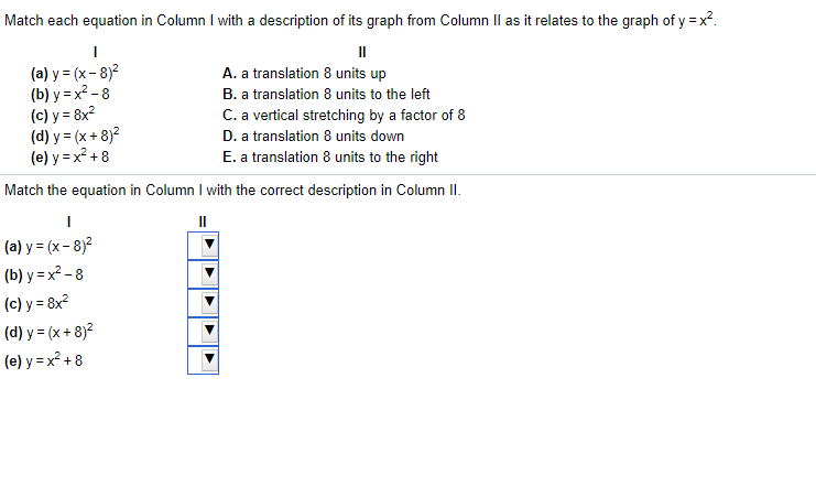 Solved Match each equation in Column 1 with a description of | Chegg.com
