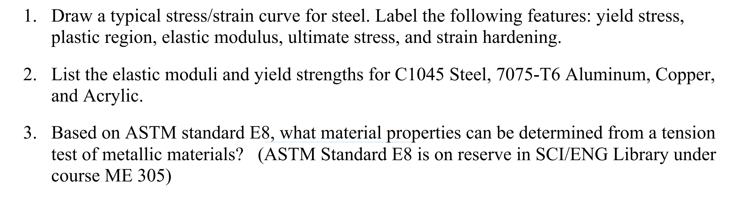 Solved 1. Draw a typical stress/strain curve for steel. | Chegg.com