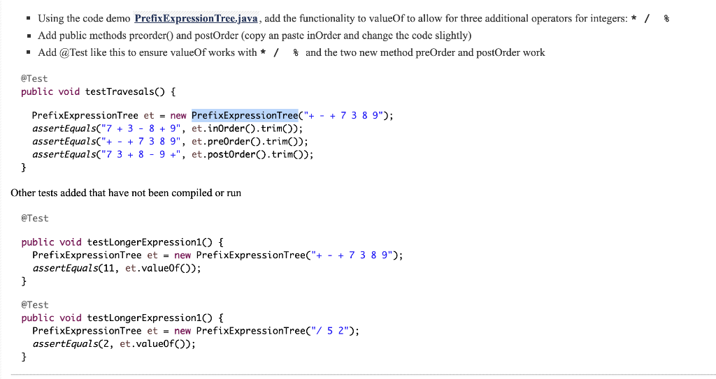 Solved . Using the code demo PrefixExpression Tree.java, add | Chegg.com