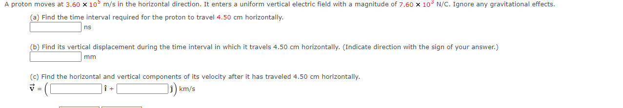 Solved A proton moves at 3.60 x 10 m/s in the horizontal | Chegg.com