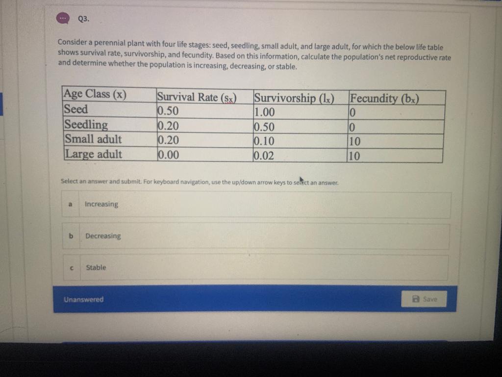 Solved Q3. Consider a perennial plant with four life stages: | Chegg.com, image size:1024x768