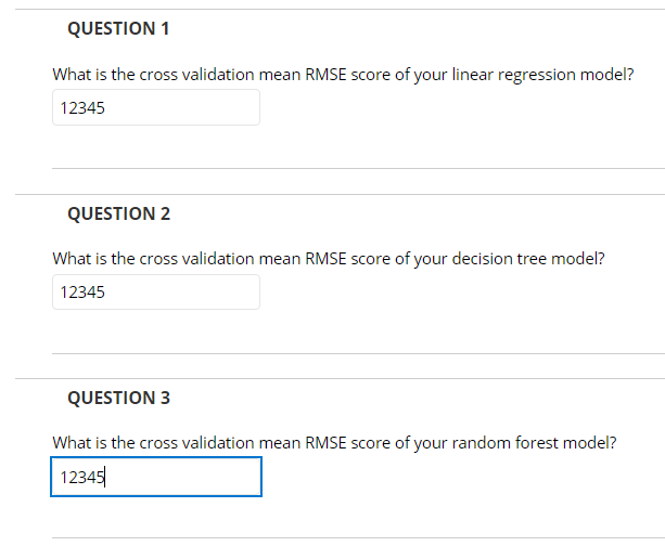 QUESTION 1 What is the cross validation mean RMSE | Chegg.com