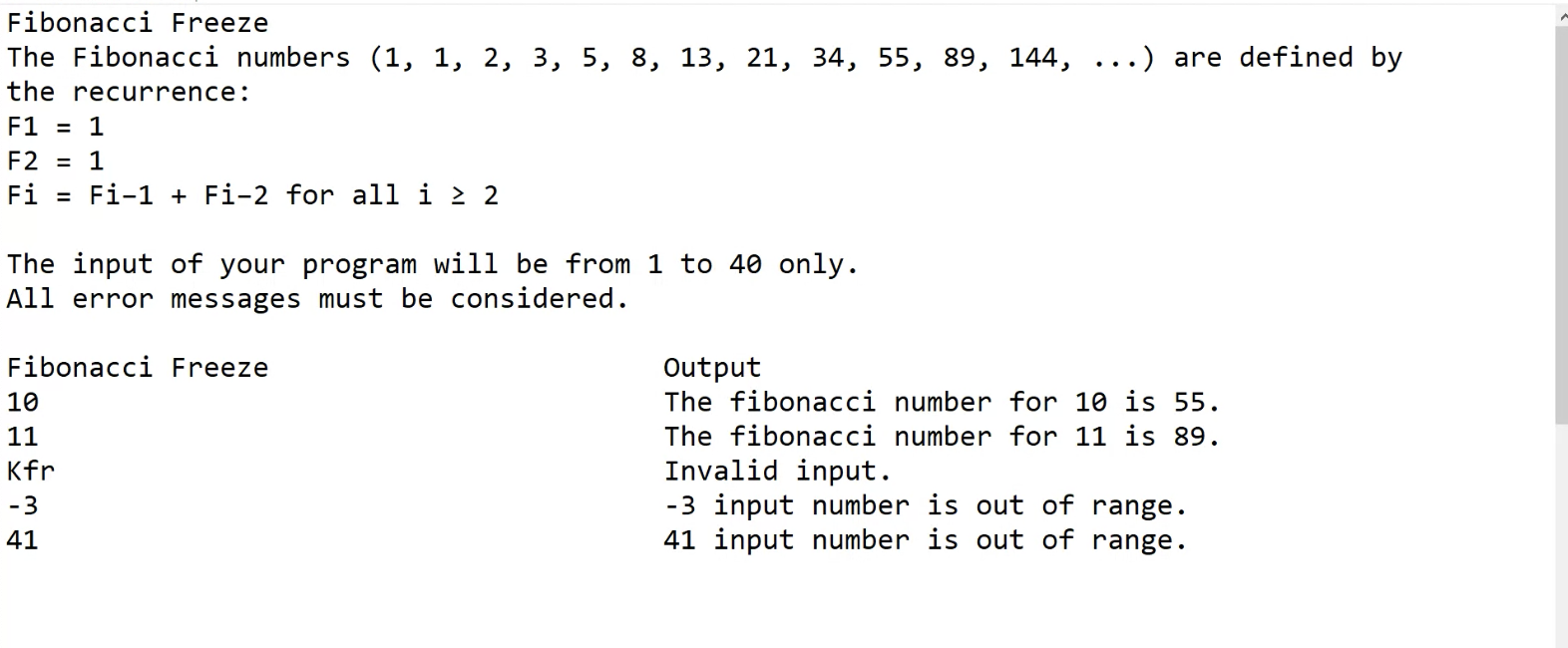 Solved Fibonacci Freeze The Fibonacci numbers (1, 1, 2, 3, | Chegg.com