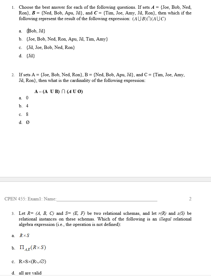 Solved 1. Choose the best answer for each of the following | Chegg.com