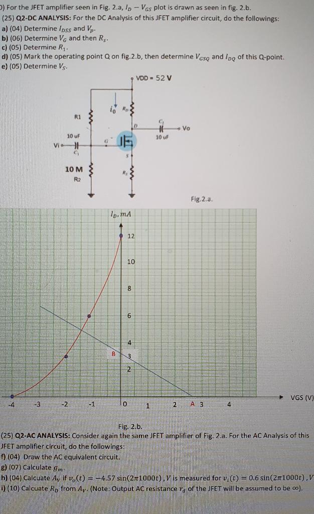 Solved For The Jfet Amplifier Seen In Fig 2a Ip Vas 5133