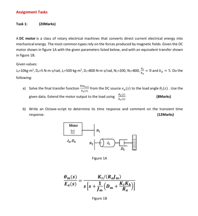 Solved Assignment Tasks Task 1: (20Marks) A DC Motor Is A | Chegg.com